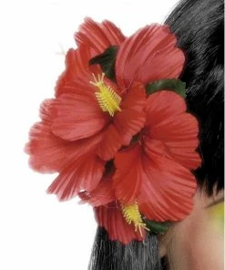 Smiffys Hawaiian Red Flower Hair Clip Accessory