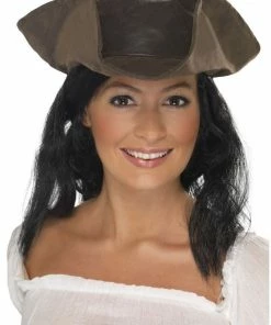Smiffys Pirates Brown Pirate Hat With Hair