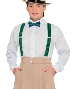Morris Costumes Black & Green Striped Braces