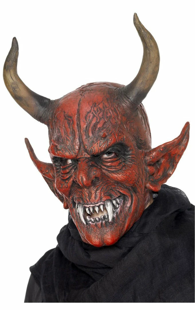 Smiffys Halloween Adult Full Head Devil Mask With Horns