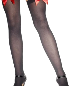Smiffys Christmas Black Stockings With Red Bow