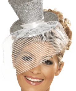Smiffys Christmas Silver Glitter Mini Top Hat Headband