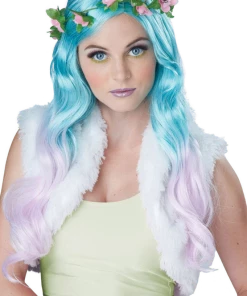 California Costumes Accessories Floral Fantasy Blue And Pink Wig