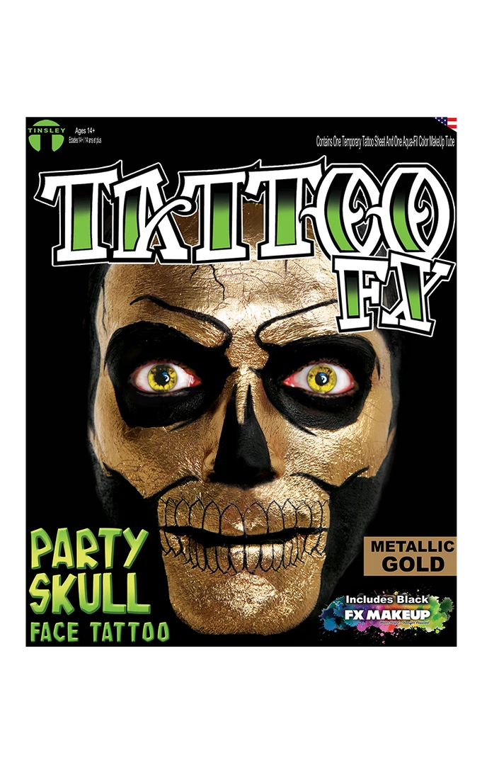 Tinsley Transfers Metallic Gold Skull Tattoo FX Accessories