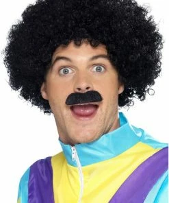 Smiffys Scouser Set Black Curly Wig & Tache Accessories