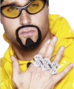 Bristol Novelty Silver Glitter Triple Dollar Ring Accessory