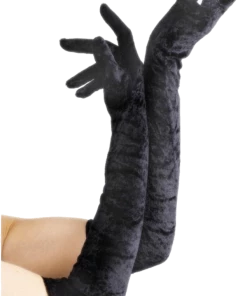 Smiffys Long Black VELVET Gloves