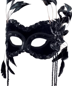 Bristol Novelty Black Velvet Mask With Feathers Accessories