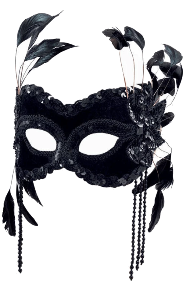 Bristol Novelty Black Velvet Mask With Feathers Accessories