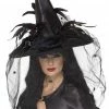 Smiffys Black Spell Caster Hat With Veil