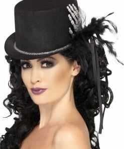 Smiffys Halloween Top Hat With Skeleton Hand