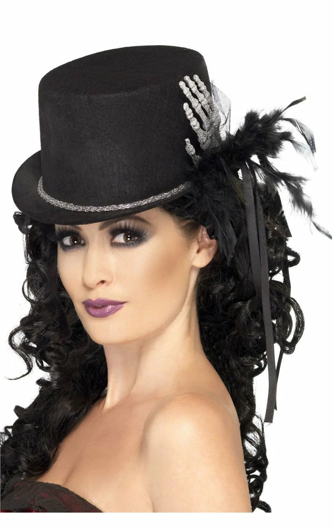 Smiffys Halloween Top Hat With Skeleton Hand