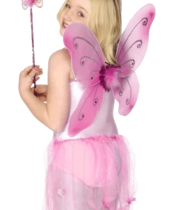 Smiffys Kids Pink Butterfly Wings & Wand Set All Girls Costumes