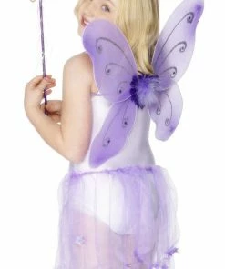 Smiffys All Girls Costumes Kids Purple Butterfly Wings & Wand Set