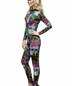 Smiffys All Womens Costumes Adult Fever Day Of The Dead Catsuit