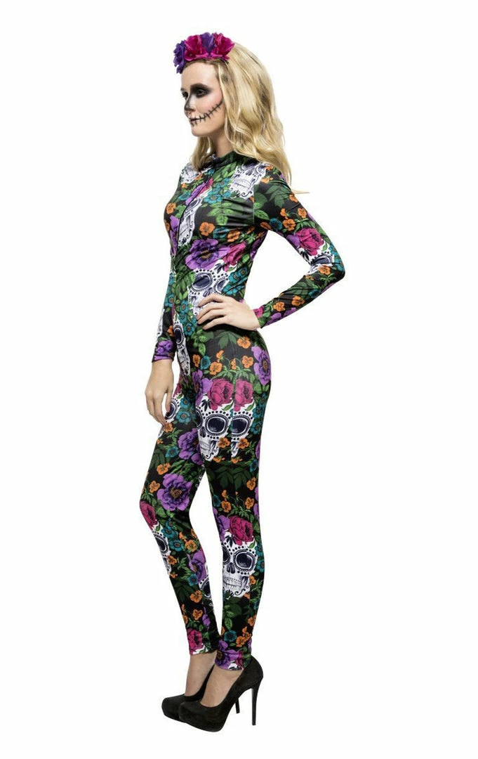 Smiffys All Womens Costumes Adult Fever Day Of The Dead Catsuit