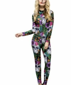 Smiffys All Womens Costumes Adult Fever Day Of The Dead Catsuit
