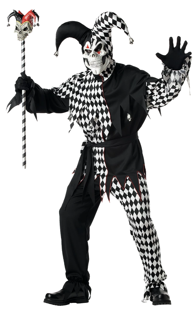 California Costumes All Mens Costumes Adult Black And White Evil Jester Costume