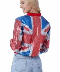 Generic Around The World Womens Union Jack Sequin Bomber Jacket