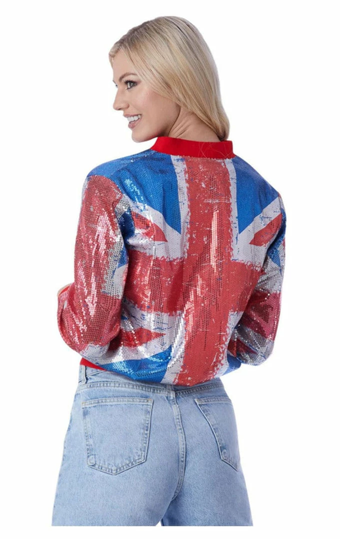 Generic Around The World Womens Union Jack Sequin Bomber Jacket