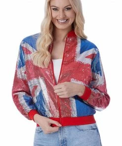 Generic Around The World Womens Union Jack Sequin Bomber Jacket