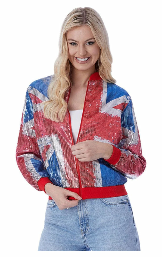 Generic Around The World Womens Union Jack Sequin Bomber Jacket