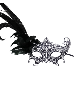 Generic Masks Black Metal Black Side Feather Mask