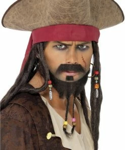 Smiffys Adult Pirate Hat With Hair